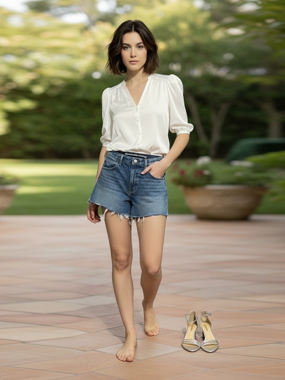 NEW • Alexander Wang • Bite Light Indigo High-Rise Frayed Hem Denim Shorts 27